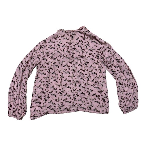 Lucky Brand Pink and Black Floral V-Neck Top with Flowing Sleeves Size S - Picture 2 of 12